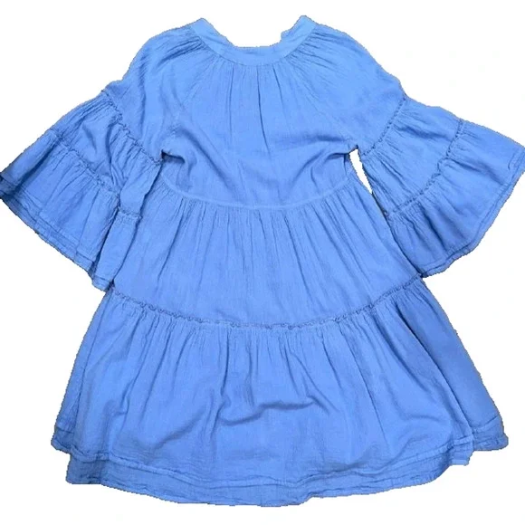 Nema Light blue flare beach 3/4 sleeve mini ruffle dress Small A004371 - Picture 11 of 11